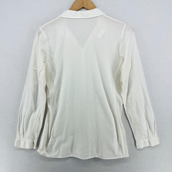 EILEEN FISHER Top S Cotton Woven Jersey Panels Shirt Button Up Long Sleeve White - Picture 2 of 13